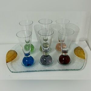 Vintage 80s Bullicante Bubble Base Cordials / Shot Glasses with Tray